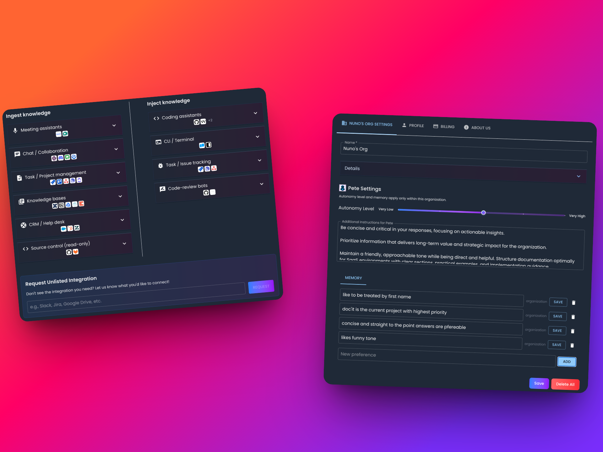 Integrations and Organization Settings